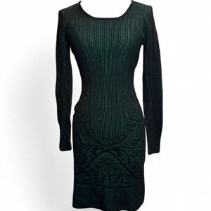 Vintage Max Studio Green Knit Bodycon Dress Long Sleeve